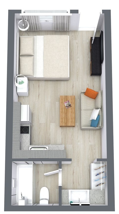 Floor plan for studio, 1 bath, 327 sqft